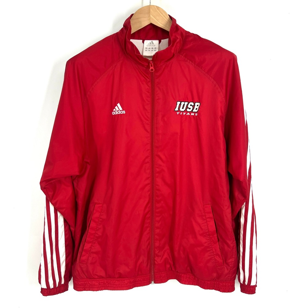 Vintage Adidas IUSB Titans Windbreaker Jacket Mens Red Full Zip 3 Stripe L